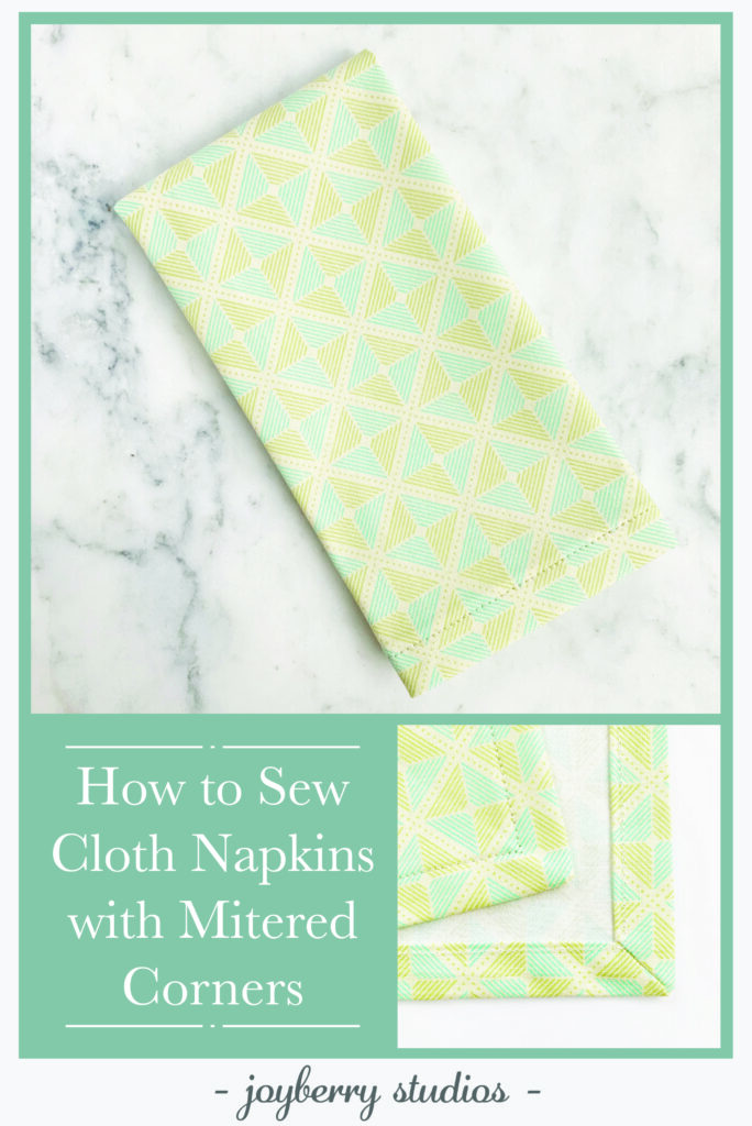 learn to sew cloth napkins with mitered corners main pinterest graphic