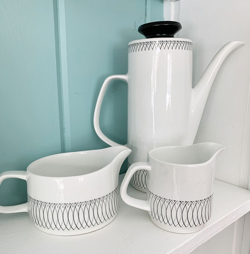 original ceramics white with vintage loop pattern on bottom edge