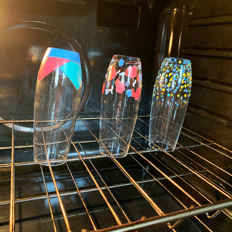 place glassware in oven to make dishwasher safe