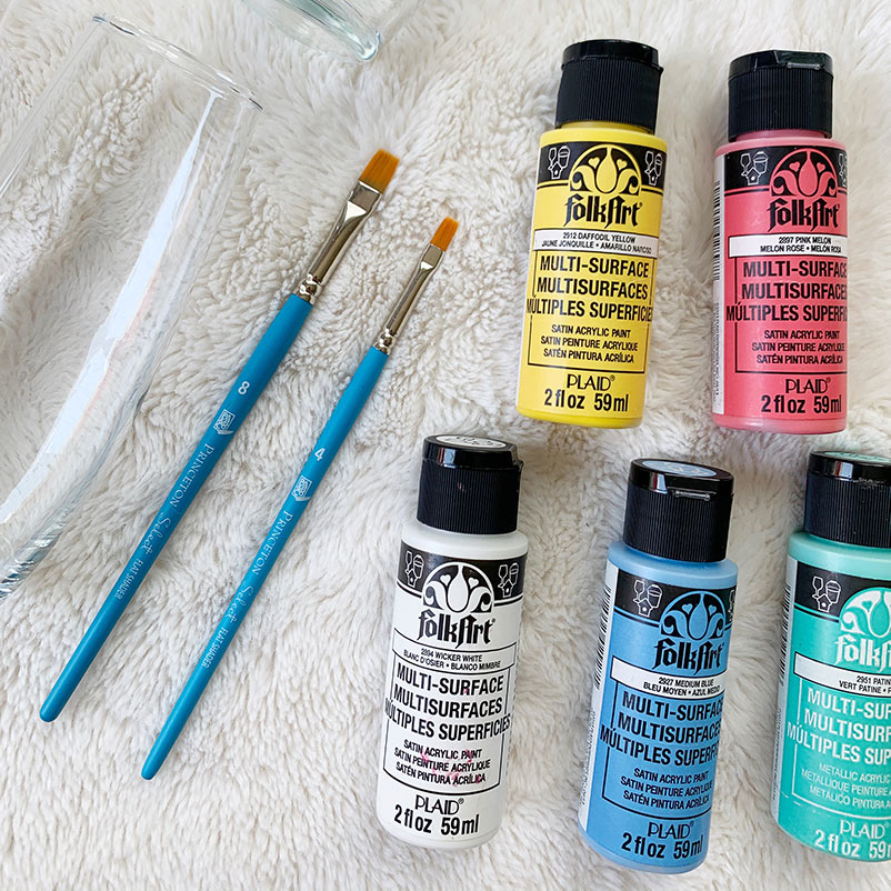 supplies to paint glassware with acrylic paint