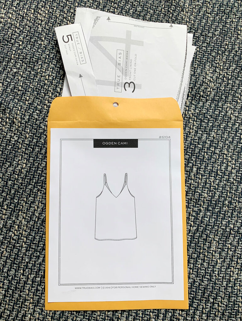 printed PDF sewing pattern neatly stored in manilla envelope