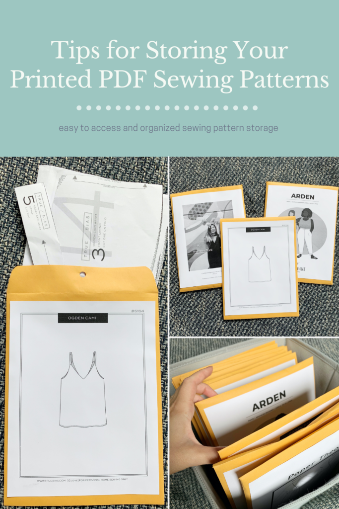pinterest photo for how to organize printed PDF sewing patterns