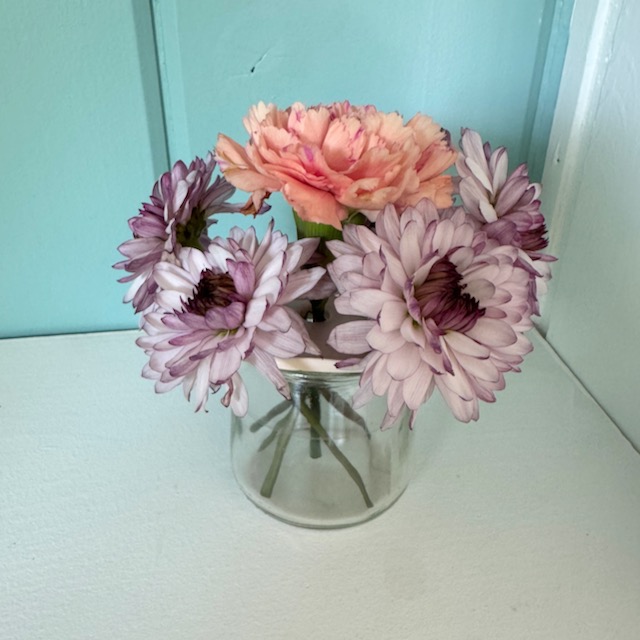 small flower arrangement using an air dry clay flower frog